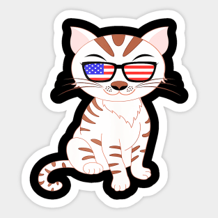 Cute Kitty Cat 4th July Usa American Flag Sunglasses Gift Sticker